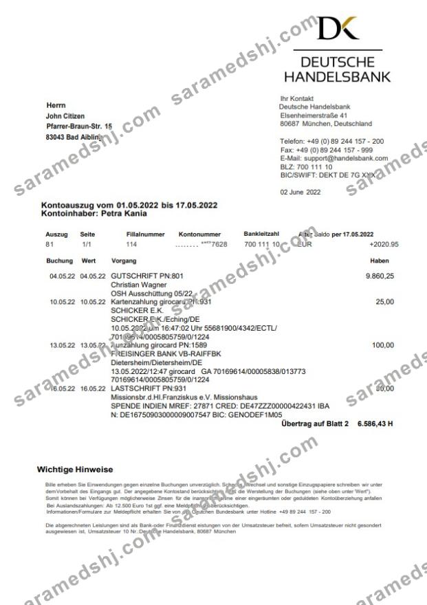 Germany Handelsbank statement on Deutsch